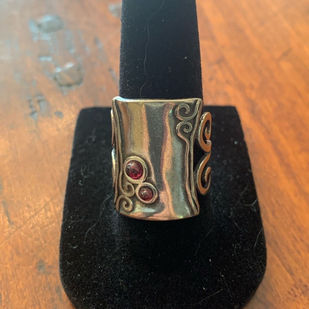 Sterling Silver Ring with 2 pinkish/red stones.  Size 7.  Stamped 925 Israel AS